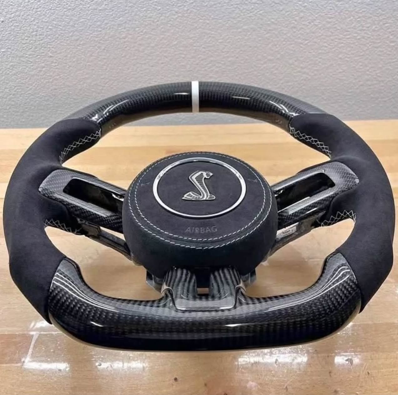 2020+ Ford Mustang Shelby GT500 Custom Carbon Fiber Steering Wheel – Alcantara White Stitching image 2